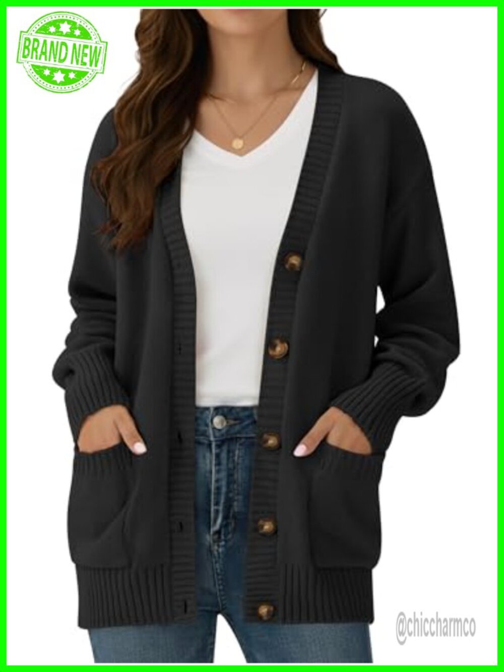 Cotton Blend Cardigan Sweater Button Open Front Knit Fall
